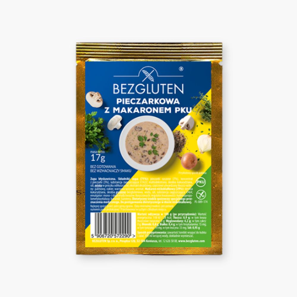 Champignonsuppe med pasta (med mindre protein)