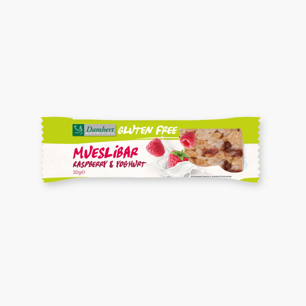 Glutenfri müslibar med hindbær og yoghurt