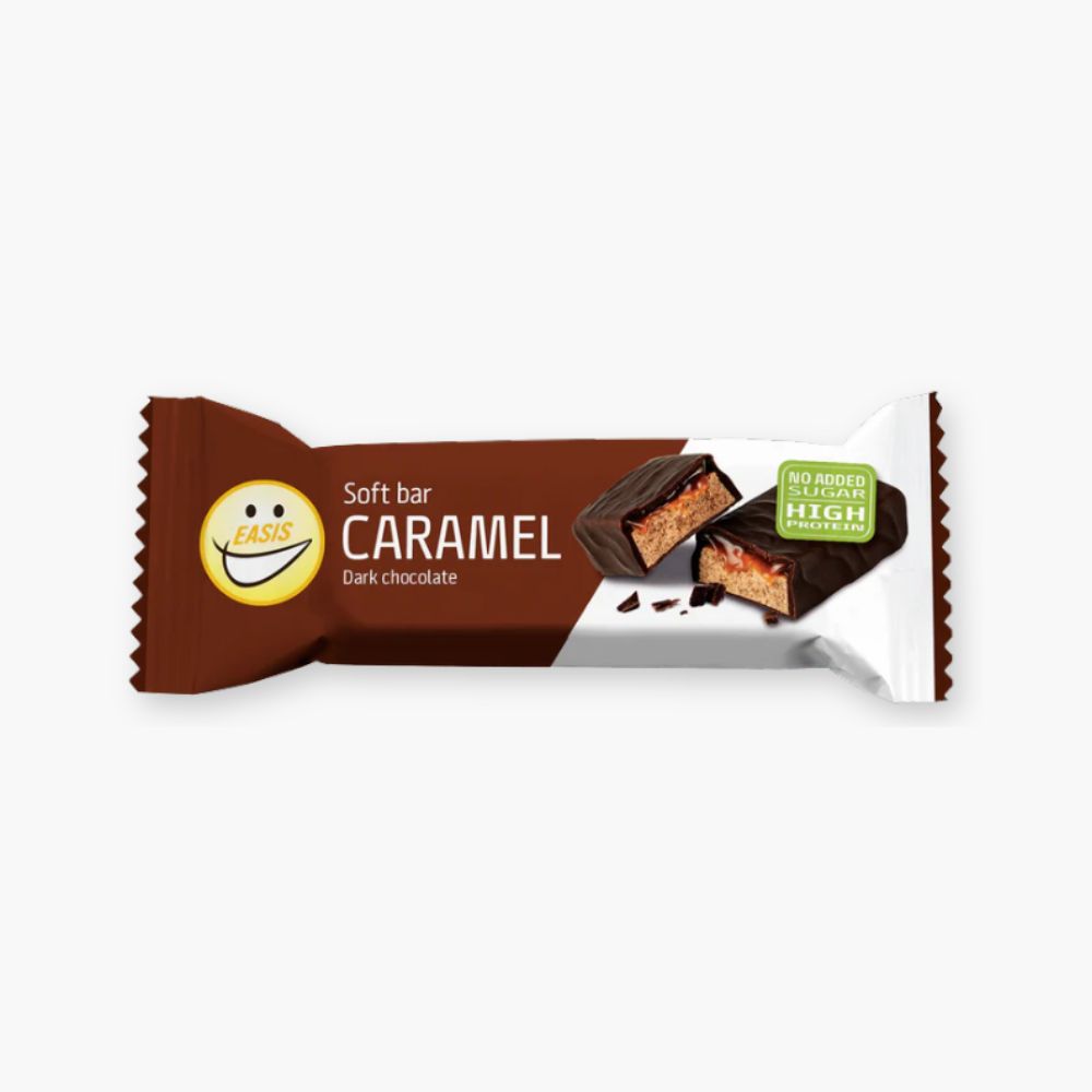 Soft bar med karamel og mørk chokolade