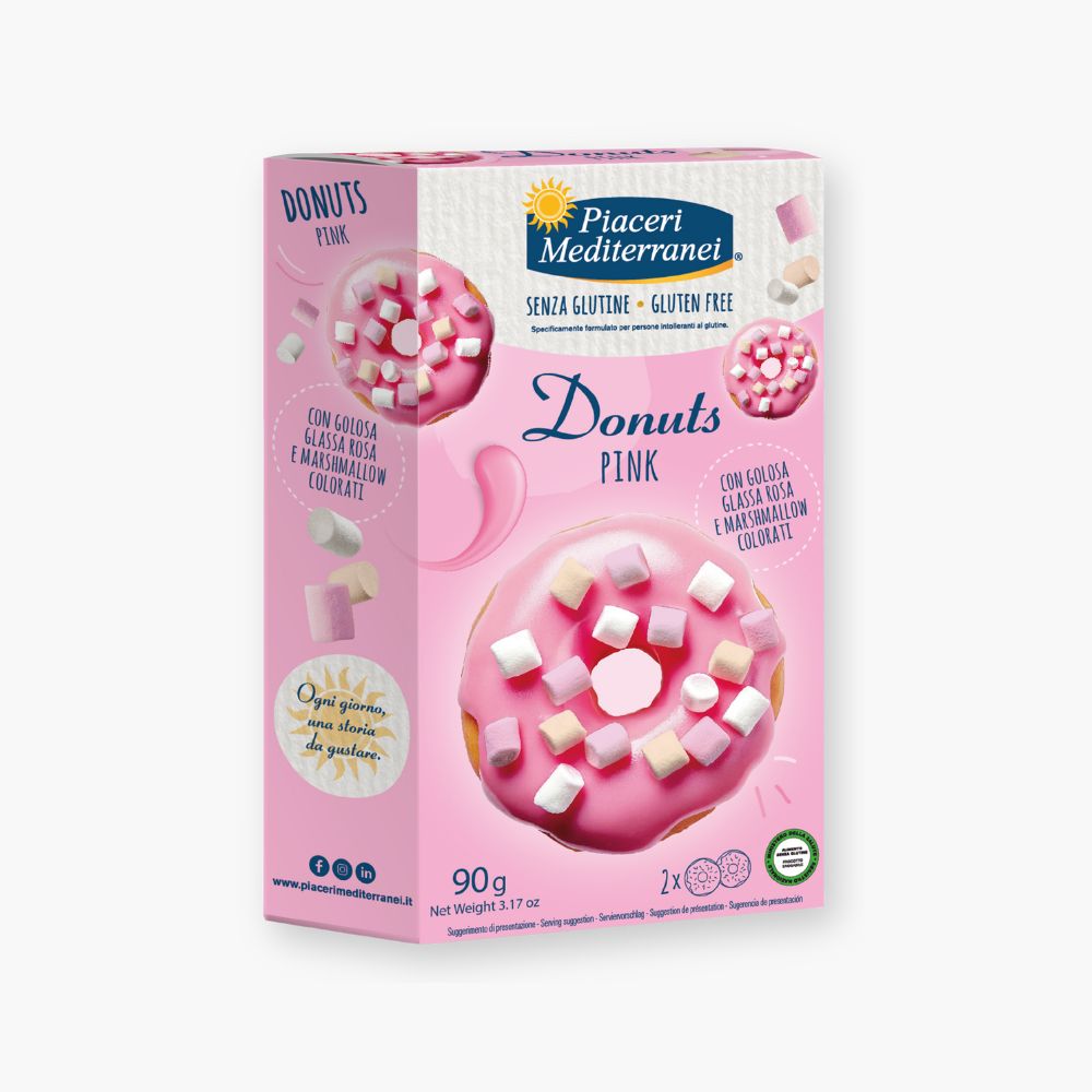 Glutenfri pink donuts fra Piaceri Mediterranei