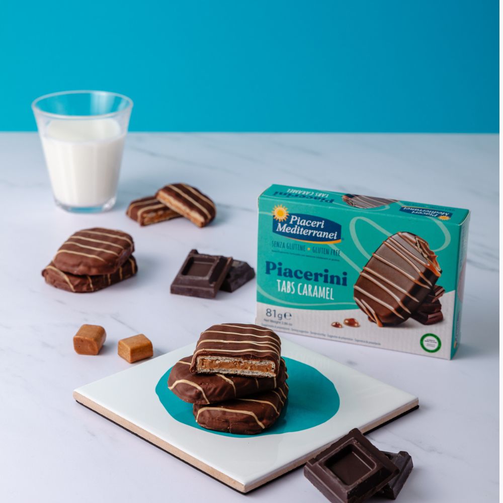 Glutenfri vaffelsnack med saltkaramel og chokolade