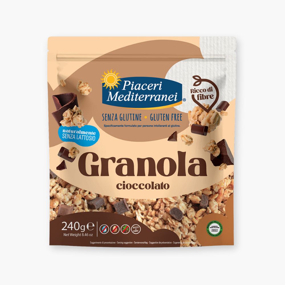 Glutenfri granola med chokolade fra Piaceri Mediterranei