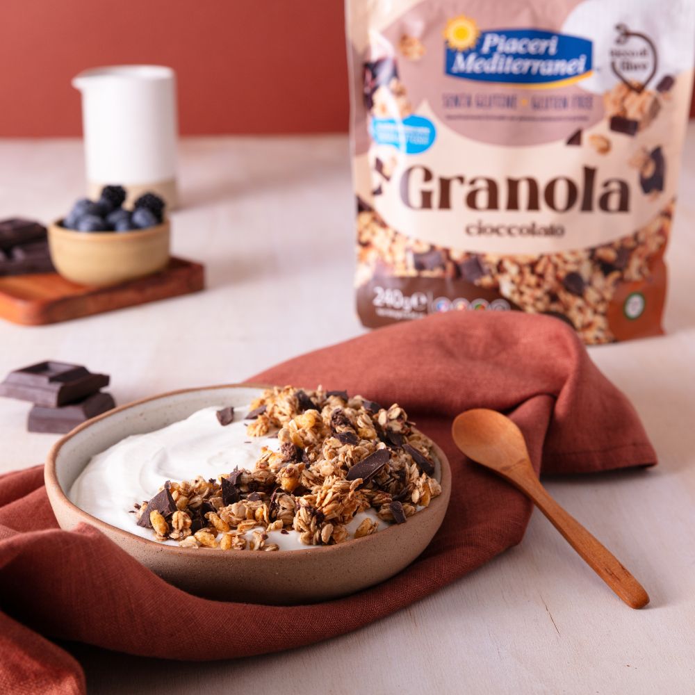 Glutenfri granola med chokolade fra Piaceri Mediterranei
